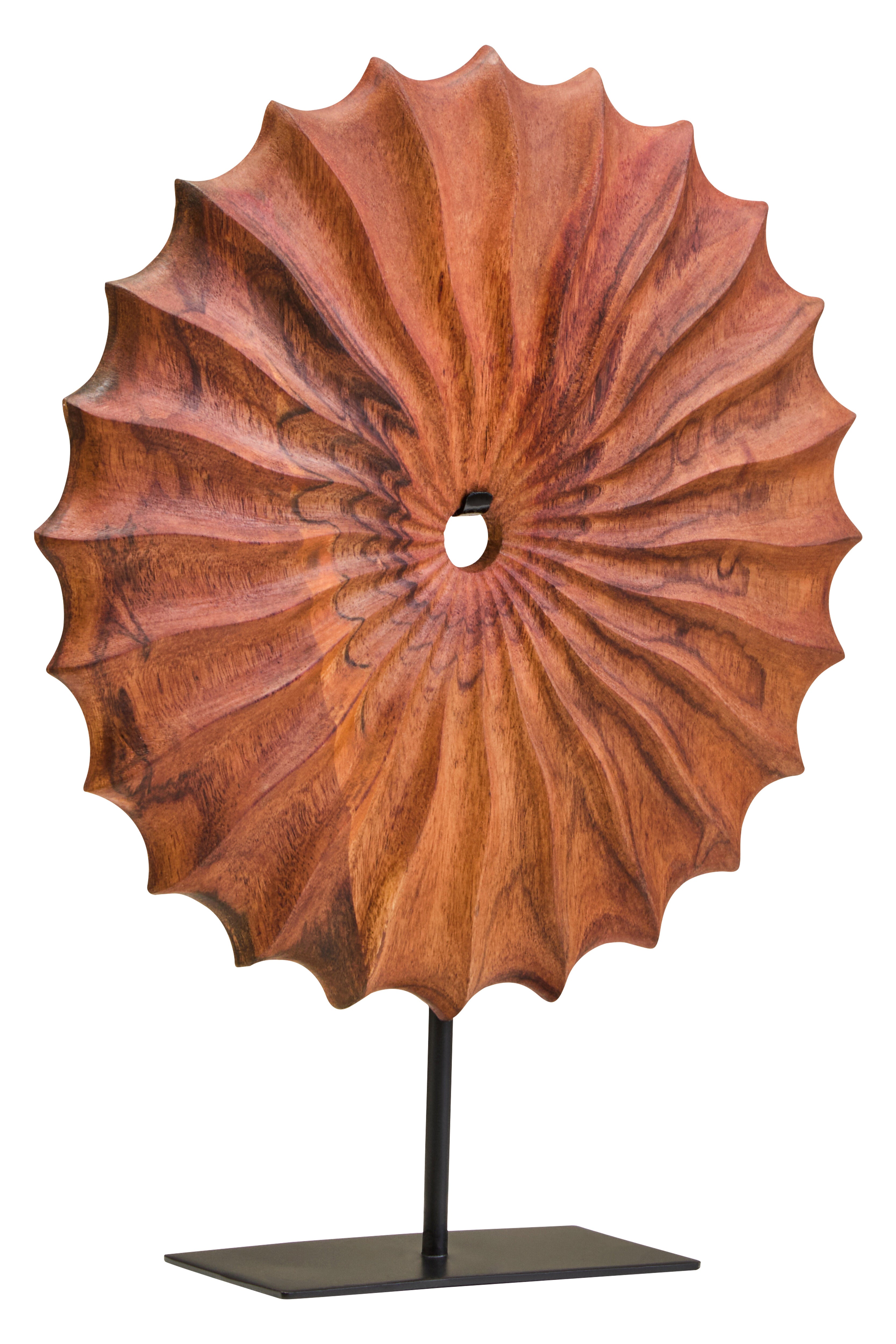 Lindos Brown Wood Round Sculpture With Black Base